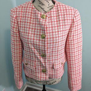 ZARA TEXTURED HOUNDSTOOTH BLAZER RED SIZE medium